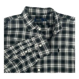Polo Ralph Lauren Mens X-Large Plaid Long Sleeve Shirt Black White Casual Dress